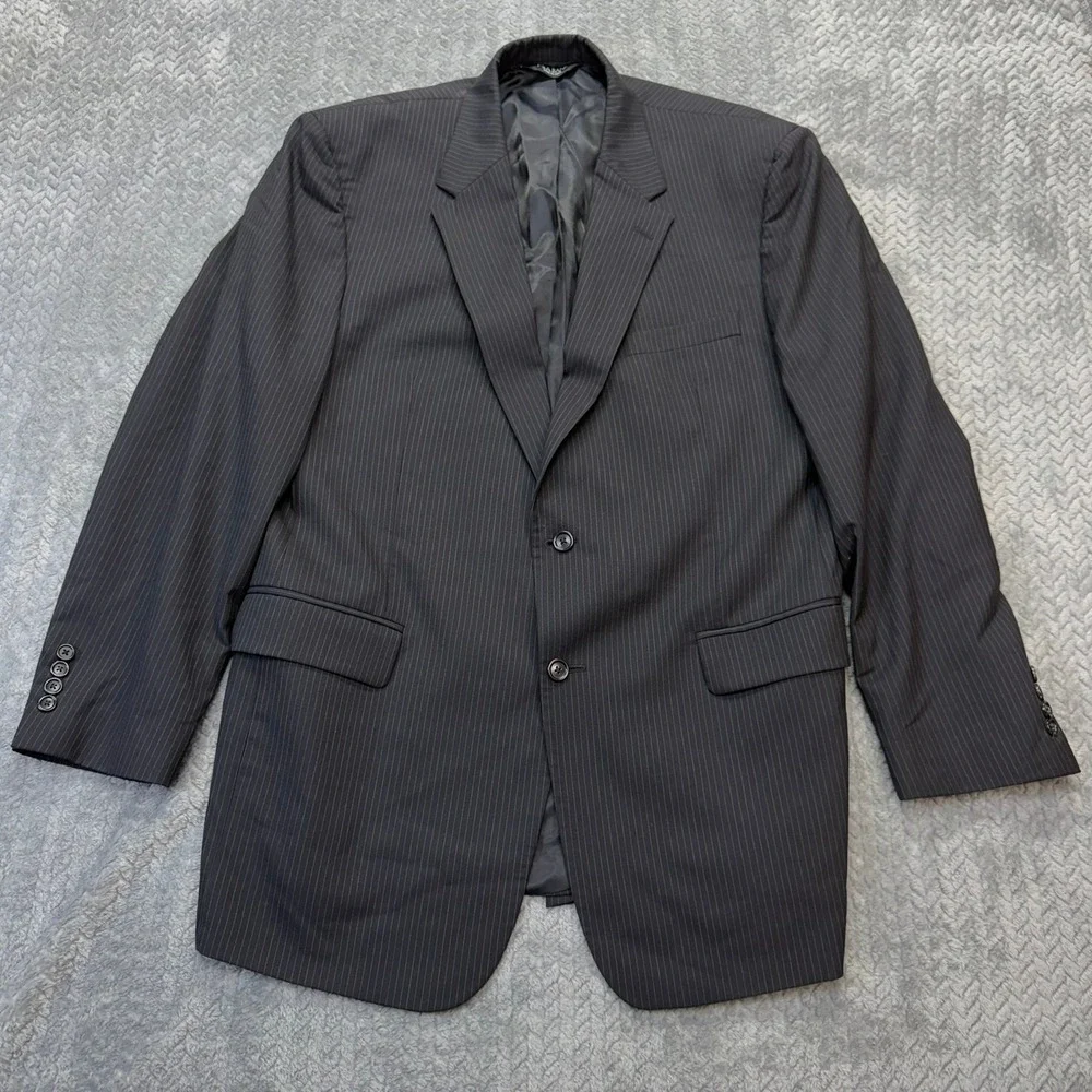Jos A Bank Blazer Men 46L Black Pinstripe Regular Fit Two Button Wool Sport Coat